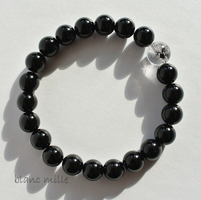 No.1311○*マイカインクォーツ9mm ＆モリオン8mm　ブレスレット○*シンプル天然石　チベット産モリオン