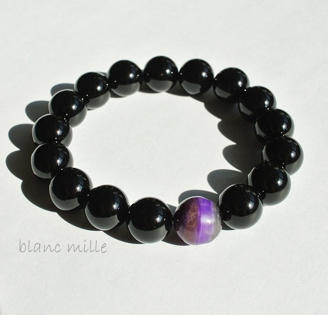 No.1332○*1粒スギライト＆モリオン　10mmブレスレット○シンプルブラック天然石アクセサリー チベット産黒水晶