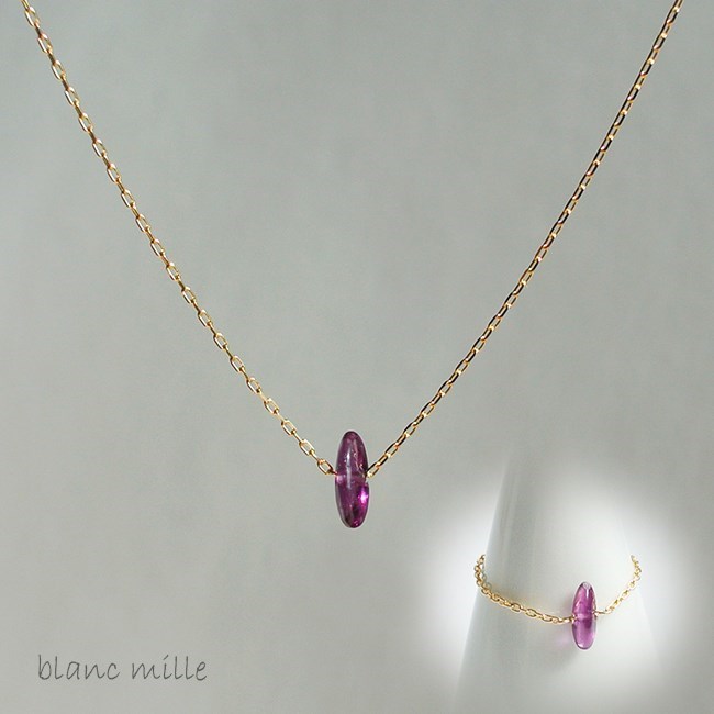 No.1344○*ガーネット 18金ゴールド ネックレスorチェーンリング○*シンプルナチュラル ロードライトガーネット