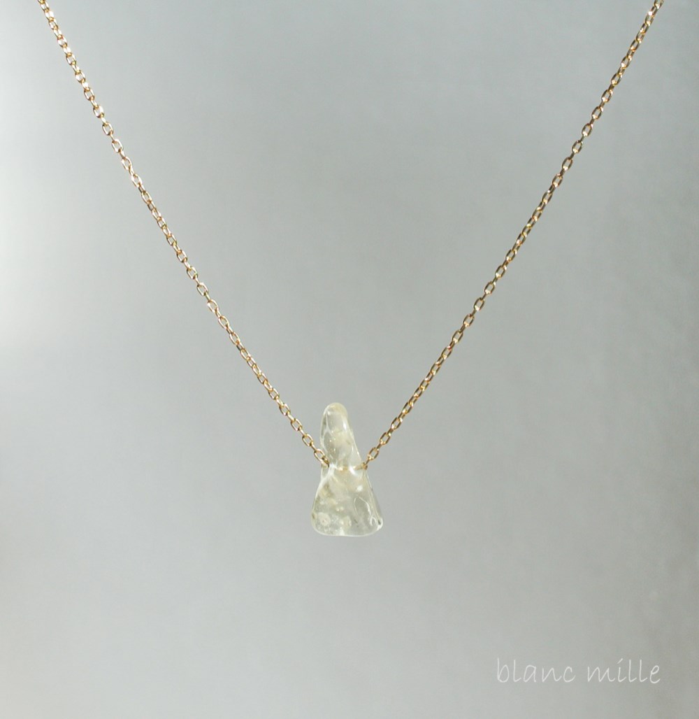 No.1387○*リビアングラス さざれ K18ゴールドネックレス○*デザートグラス インパクトガラス 18金ペンダント