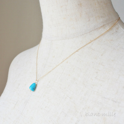 No.1380○*アメリカ産ターコイズ 18金ゴールドシンプルネックレス○*12