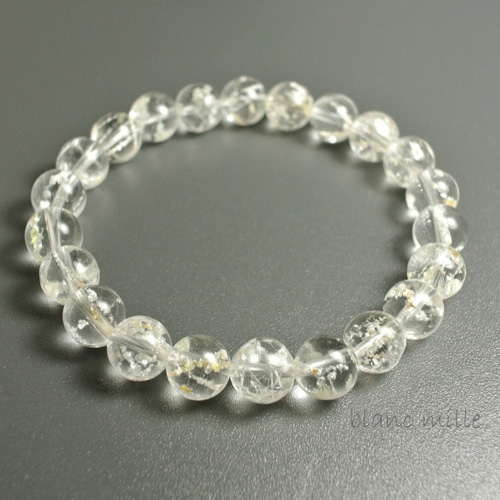 No.1388○*白い内包物入り水晶 8mmシンプルブレスレット