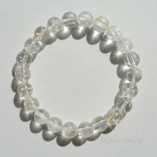 No.1388○*白い内包物入り水晶 8mmシンプルブレスレット○*ホワイト
