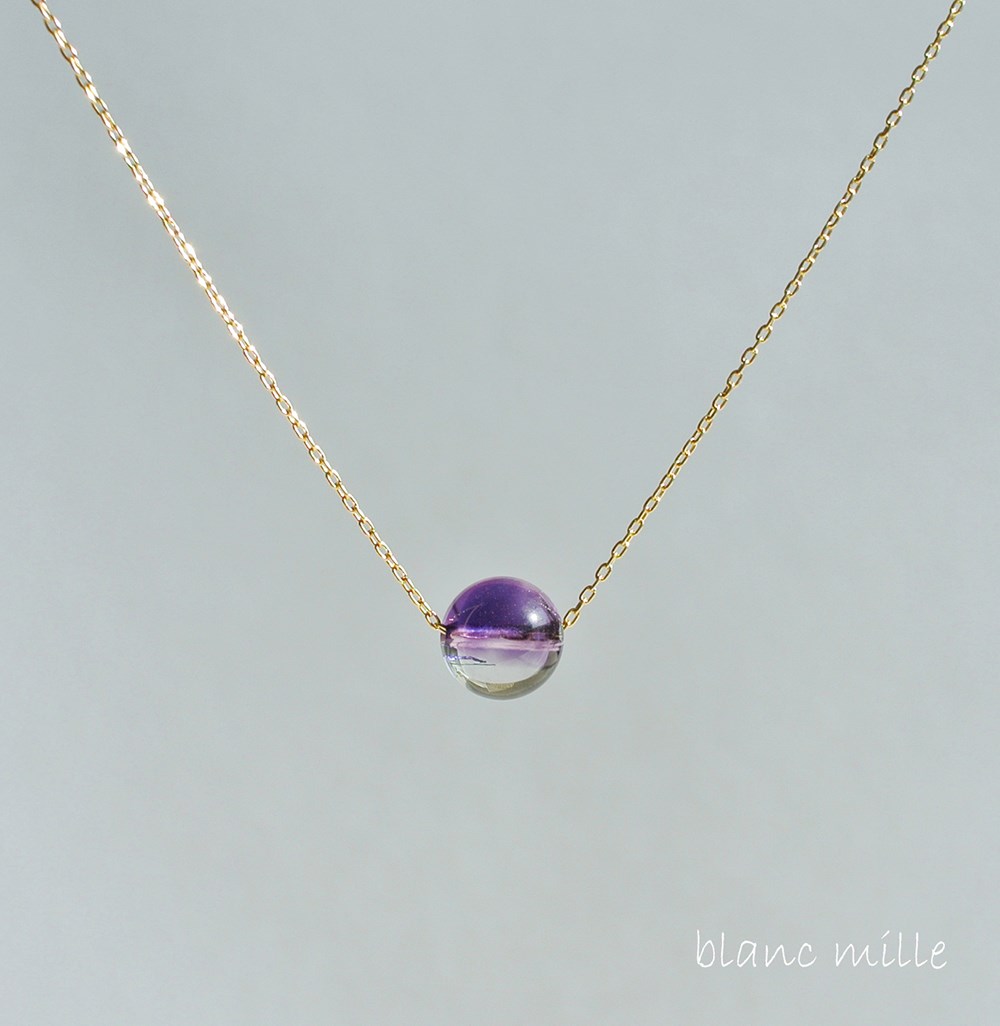 No.1447○*キラキラ内包物入りアメジスト 18金ゴールドシンプルネックレス○*スーパーセブン K18ペンダント