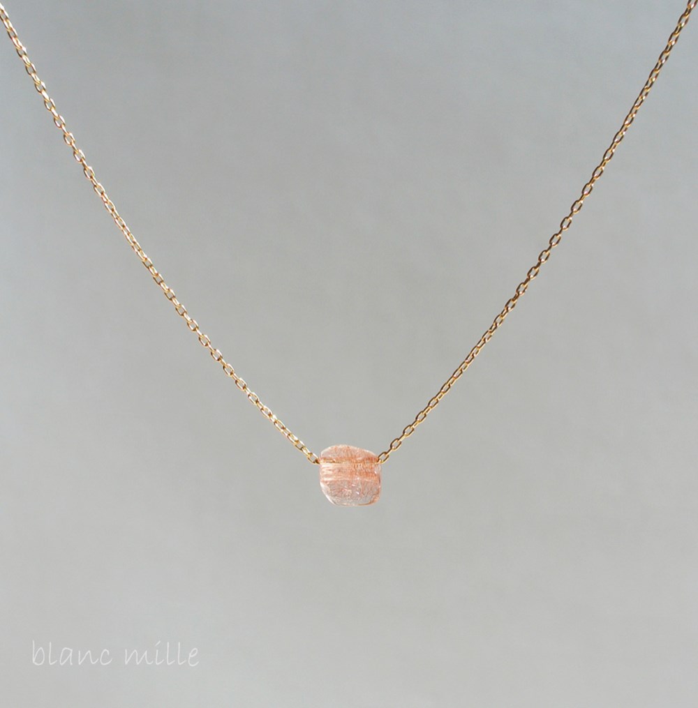 No.1438 ストロベリークォーツ 18金ゴールドシンプルネックレス○*カザフスタン産苺水晶 k18ペンダント　18k