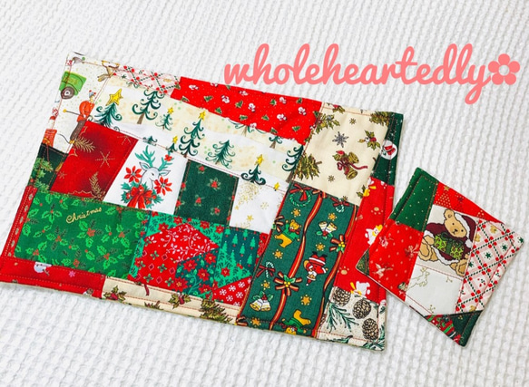 クリスマスおやつマットとコースターのセット☆パッチワークキルト