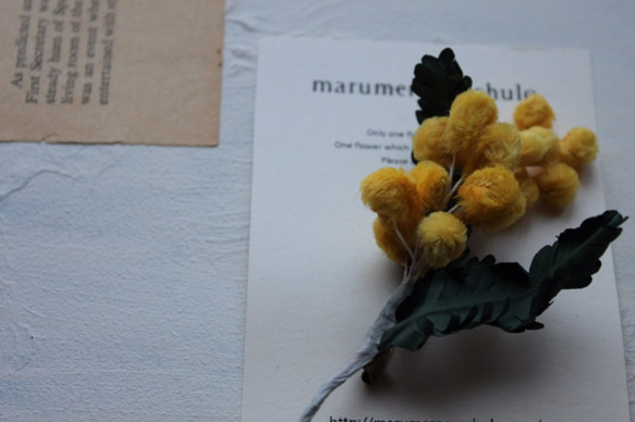 【再販】染花技法で仕立てた　ミモザのブローチ 3枚目の画像