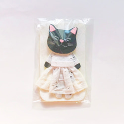 ●夏セール●【きせかえにゃんこ】黒猫ワンピセット（フェルト・刺繍・ブローチ・インテリア・夏秋） 7枚目の画像