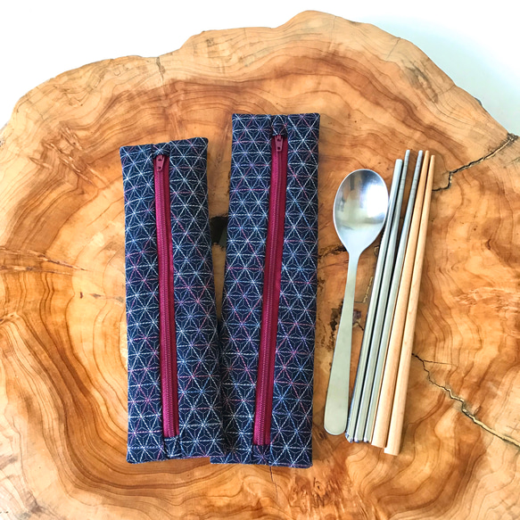刺縫麻葉（日本傳統紋樣）/拉鏈餐具袋/1入 第5張的照片