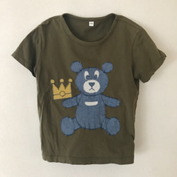 ★受注制作★名前入れ くまさんクラウンアップリケTシャツ  半袖or長袖 2枚目の画像