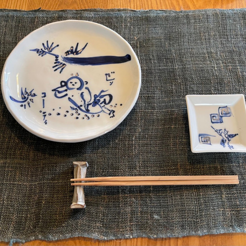 墨絵アーティスト 上田みゆき絵付 九谷焼 □ 20cm 中皿 中皿 上田