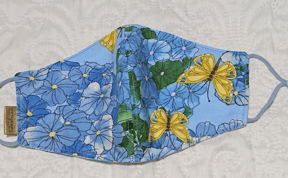 夏色・和柄の布マスク『紫陽花・ブルー』 4枚目の画像