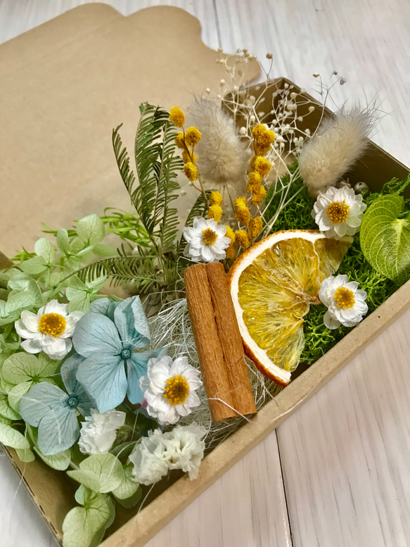 オレンジとミモザおまけの花かんざしハーバリウム花材ドライ