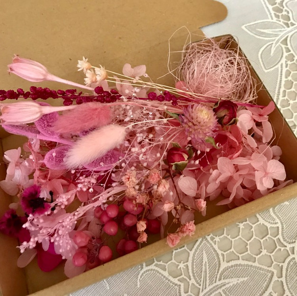 ピンクピンクピンク＊千日紅とローズバット＊ハーバリウム花材ドライフラワー 花材セット 1枚目の画像
