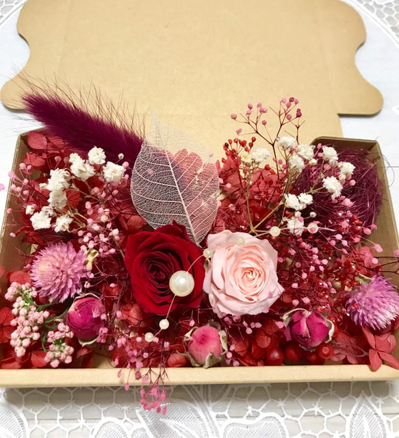 真紅のレッドピンクローズガーデン＊ハーバリウム花材ドライフラワー 花材セット 2枚目の画像