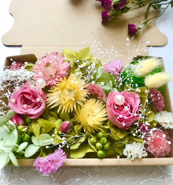 ピンクローズお花畑スプリング＊ハーバリウム花材ドライフラワー 花材セット花材詰め合わせ 2枚目の画像