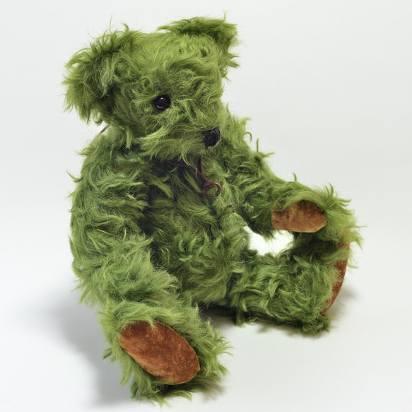 復活！ 珍しいグリーンモヘア ふわふわ 本格クラシック テディベア 絶対おすすめ！【オーダーメイド】クリスマスギフト 3枚目の画像