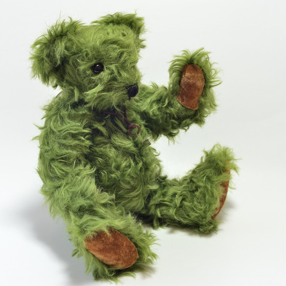 復活！ 珍しいグリーンモヘア ふわふわ 本格クラシック テディベア 絶対おすすめ！【オーダーメイド】クリスマスギフト 4枚目の画像