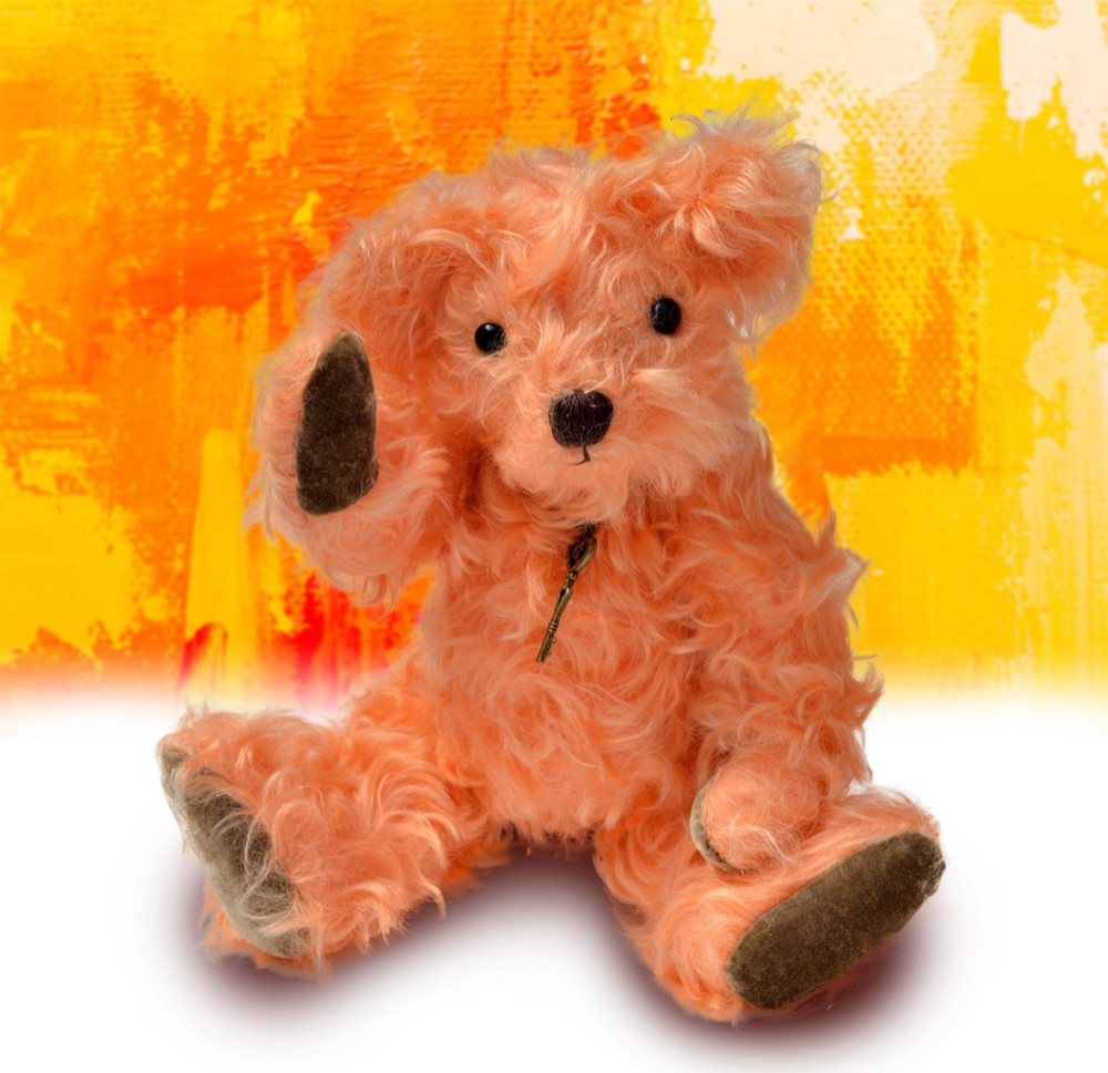 透明感のあるオレンジモヘアがとても華やかなテディベア 【オーダー品】クリスマス