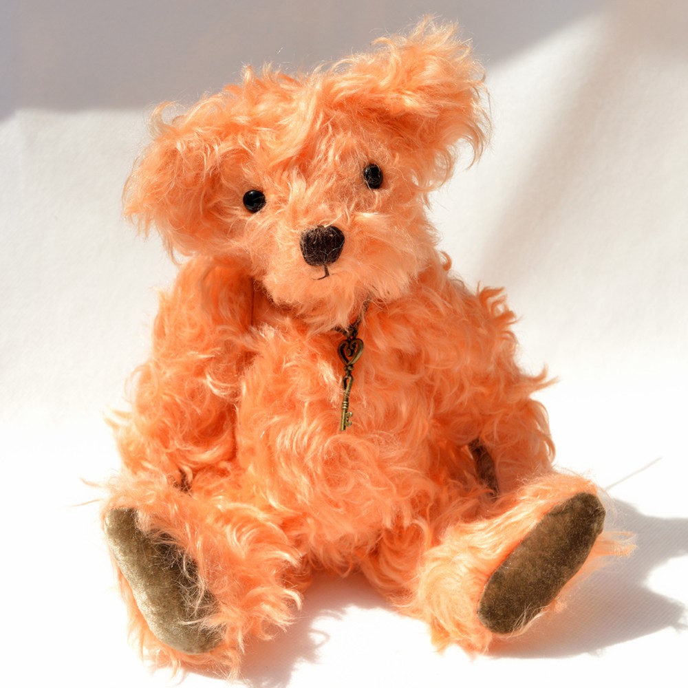 透明感のあるオレンジモヘアがとても華やかなテディベア 【オーダー品】クリスマス