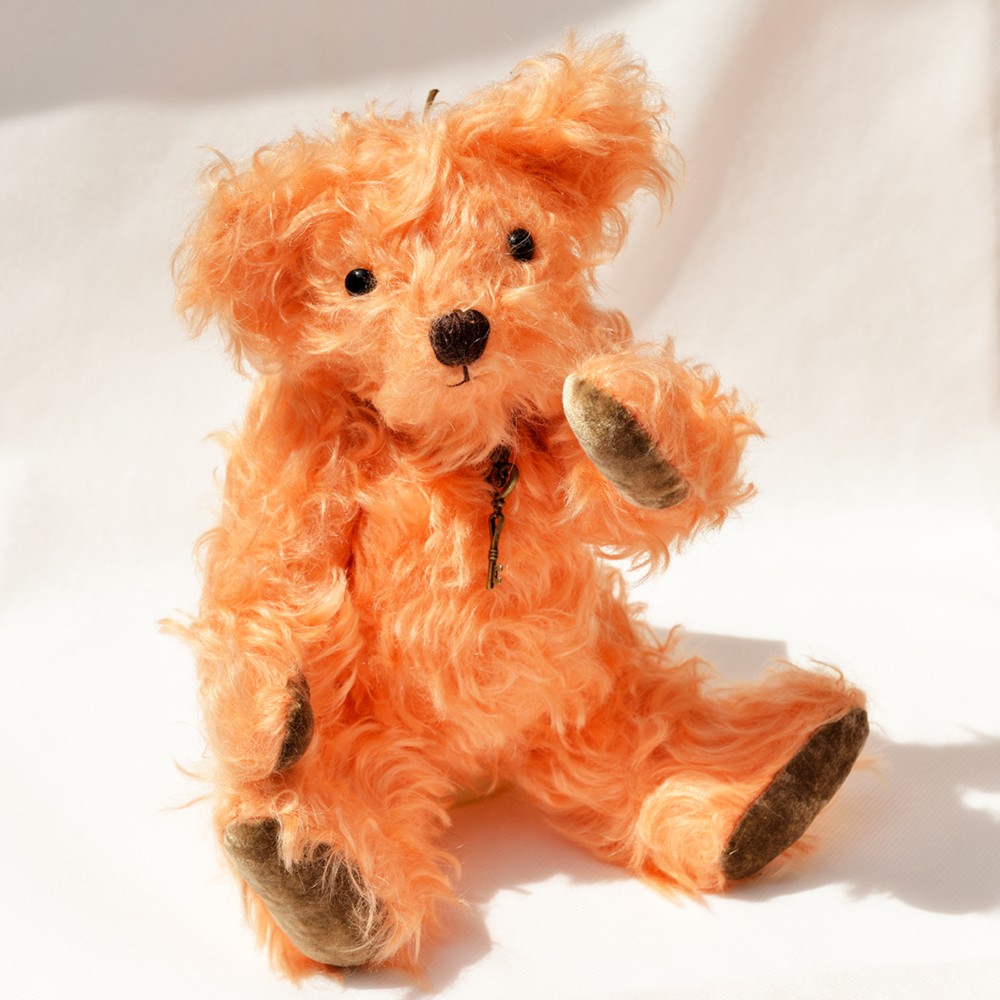 透明感のあるオレンジモヘアがとても華やかなテディベア 【オーダー品】クリスマス