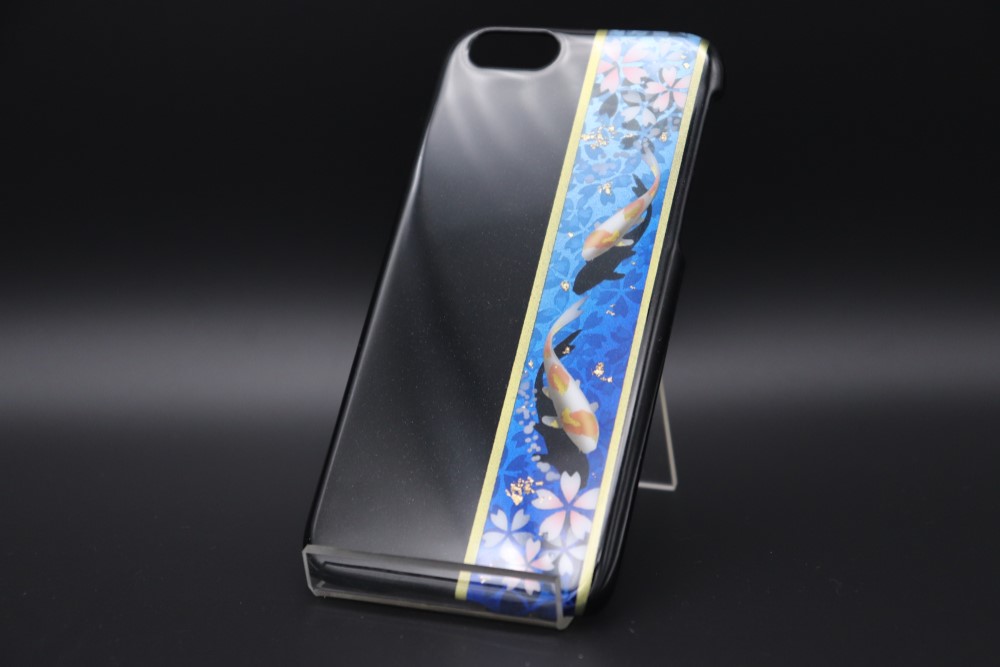 塗装スマホケース(和柄桜鯉[黒瑠璃])【他機種オーダー可】