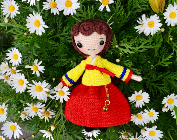[ブラウン手作り]手編みのウール人形 - 韓国の古典的な女の子 4枚目の画像