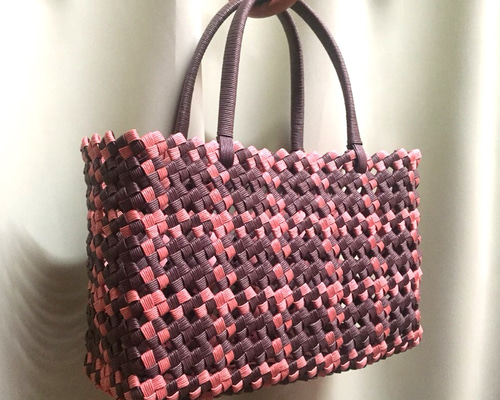 みかてん様オーダー品】エコクラフト 石畳み編み(チョコ&サーモン