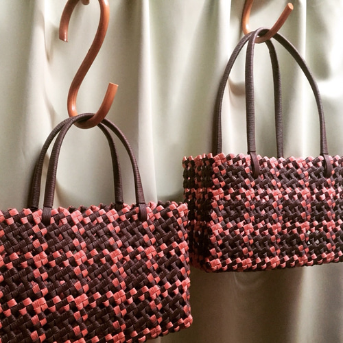 みかてん様オーダー品】エコクラフト 石畳み編み(チョコ