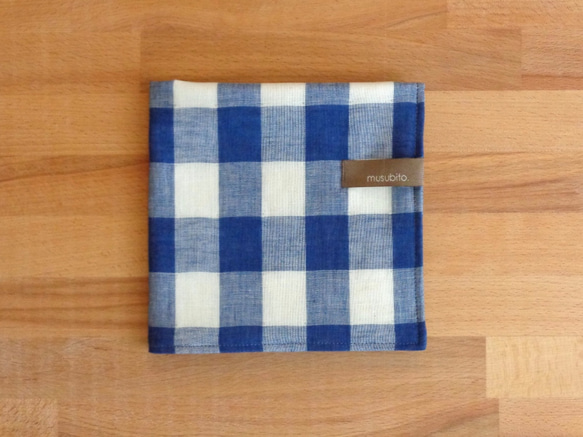 ハンカチスタイ （gingham/navy） 3枚目の画像