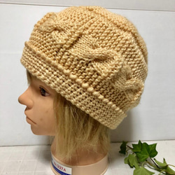 手編み棒針編み　ニットキャップ　帽子　レディス 1枚目の画像