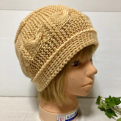 手編み棒針編み　ニットキャップ　帽子　レディス 2枚目の画像