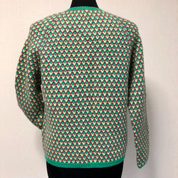 純毛　手編みかぎ針編み　カーディガン　S～M　3色編み 2枚目の画像