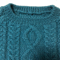 純毛　手編み棒針編み　メンズ　セーター　M～L　ターコイズ　 4枚目の画像