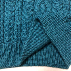 純毛　手編み棒針編み　メンズ　セーター　M～L　ターコイズ　 7枚目の画像