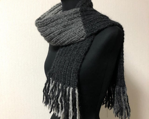 黒　マフラー　手編み 純毛 手編み棒針編み マフラー メンズ・レディス マフラー 桃子 通販