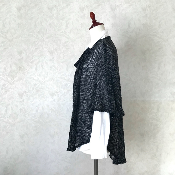 ざっくり編みのループ ニット・チュニック ポンチョ✴︎ブラック×グレー 4枚目の画像
