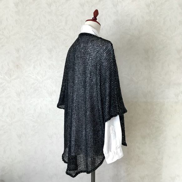 ざっくり編みのループ ニット・チュニック ポンチョ✴︎ブラック×グレー 5枚目の画像