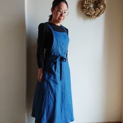 《受注生産》リネンのエプロンワンピースベーシック/巻きスカートタイプ 8枚目の画像