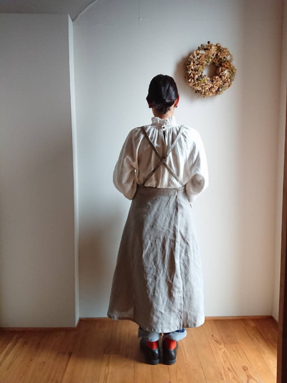 《在庫あり》リネンのエプロンワンピースピンタック/巻きスカートタイプ　すぐ届く母の日2024 7枚目の画像