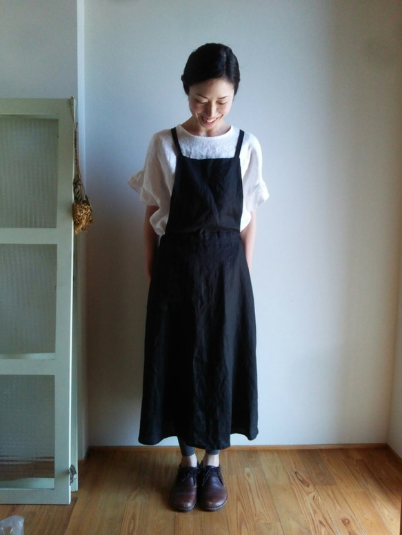 s*mam+様　リネン　エプロンワンピース　ハンドメイド　人気作家様 在庫あり》リネンのエプロンワンピースベーシック/スカートタイプ