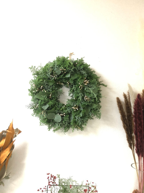 【クリスマス2021】フレッシュエバーグリーン　ナチュラルリース　銀丸葉ユーカリ 5枚目の画像