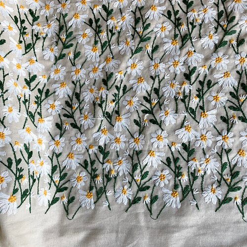 綿麻刺繍生地 花刺繍 幅120×50cm〜2色展開 生地 Yiori生地