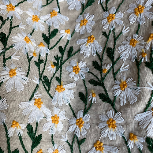 綿麻刺繍生地 花刺繍 幅120×50cm〜2色展開 生地 Yiori生地