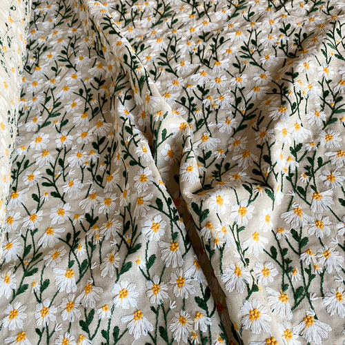 綿麻刺繍生地 花刺繍 幅120×50cm〜2色展開 生地 Yiori生地
