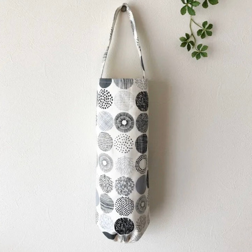 北欧サークル大柄♪レジ袋ストッカー <handmade> 再販12】北欧 サークルキャンバス レジ袋ストッカー その他キッチン