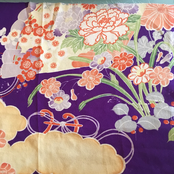 古和布地 紫に花車柄 2枚目の画像