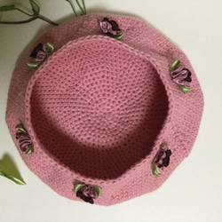 お花がいっぱい♬baby ベレー帽 お花が可愛いbéret 頭囲43センチ前後 ピンク色のベレー帽 2枚目の画像