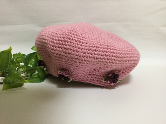 お花がいっぱい♬baby ベレー帽 お花が可愛いbéret 頭囲43センチ前後 ピンク色のベレー帽 5枚目の画像