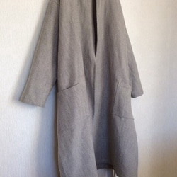 【受注製作】上質リネンウールのローブコート  薄グレー 2枚目の画像